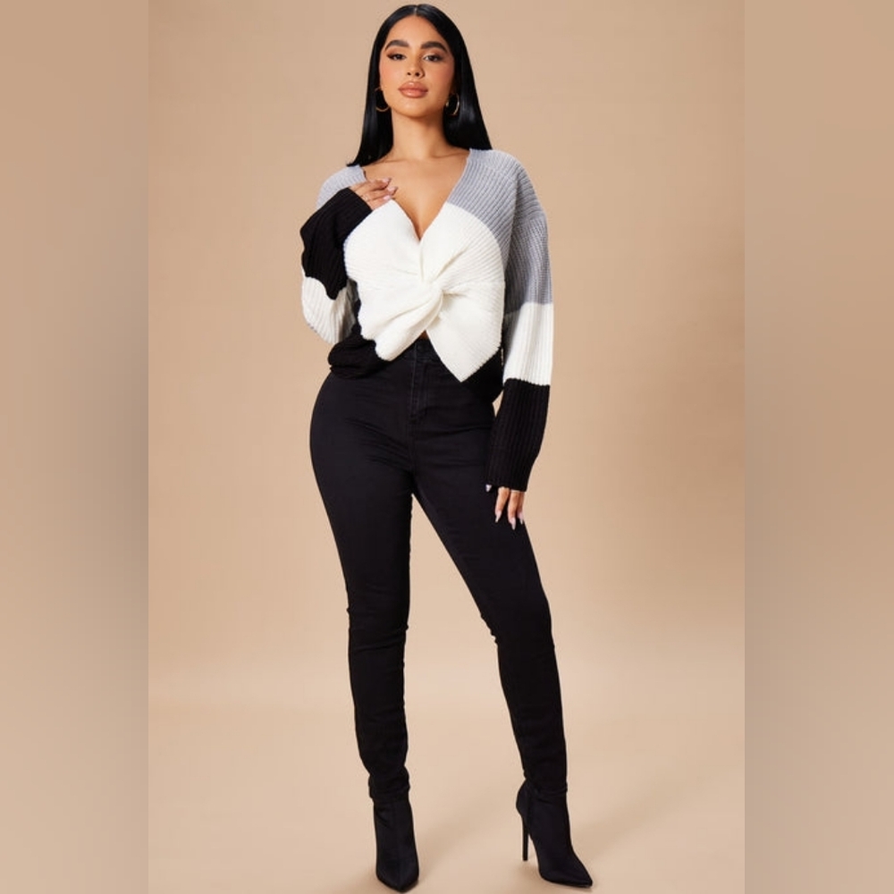 Fashion Nova Just A Little Twisted Womens Reversible Colorblock Knit Sweater SzM